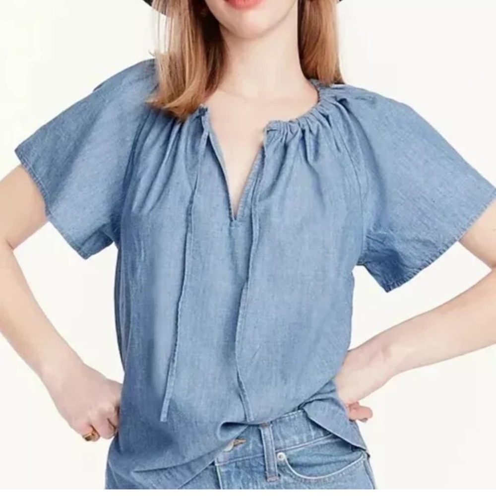 NWT J. Crew Chambray Tie Neck Top, BI515, Size XS